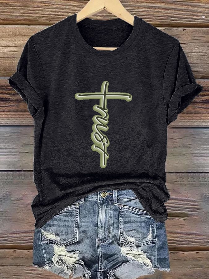 Women's Casual Christian Faith Letters Printed Round Neck Short Sleeve T-Shirt