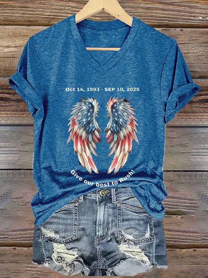 Women's Commemorative Print V Neck T-shirt