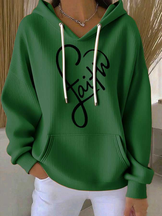 Women's Faith Print Casual Hooded Sweatshirt