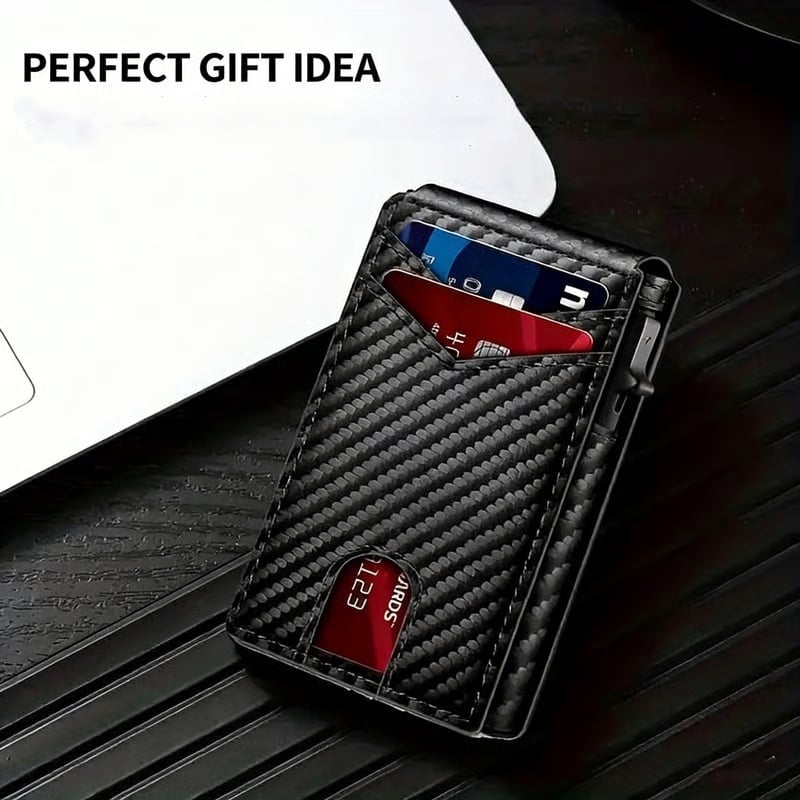 💼🔒Premium Aluminum RFID Blocking Minimalist Wallet for Men - Pop-Up Card Access, ID Window