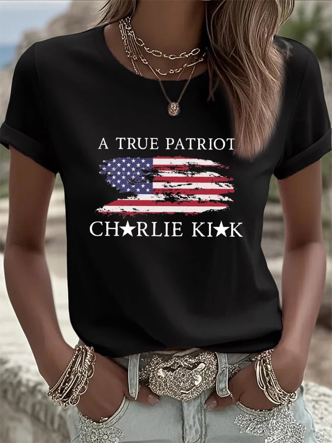 Women's Freedom American Flag Print Casual T-shirt