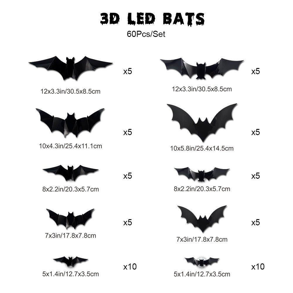 🎁🔥 3D Bat Light Design LED Decorations (contains three sizes: large, medium and small)