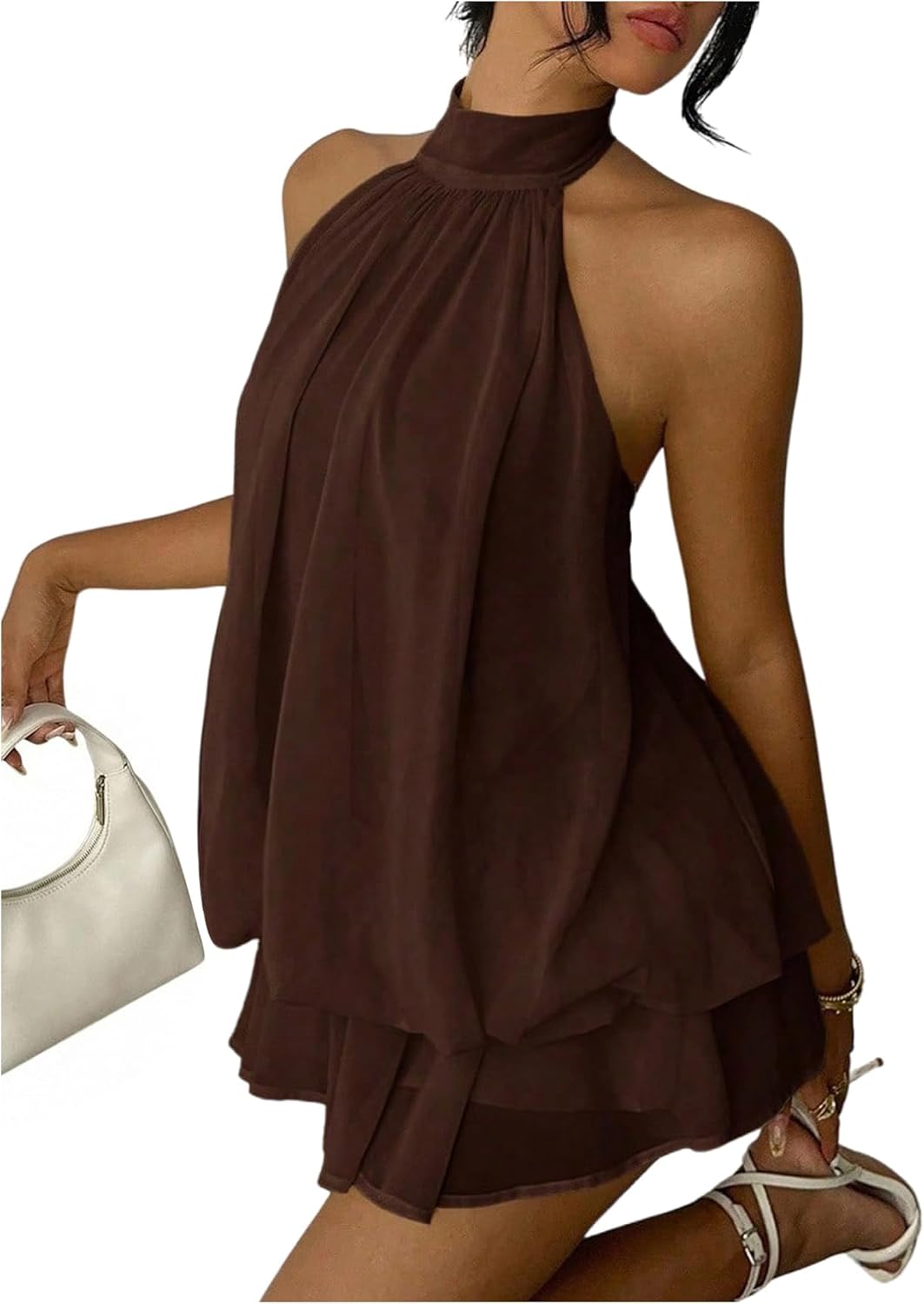 Lorena Chiffon Halter Mini Dress