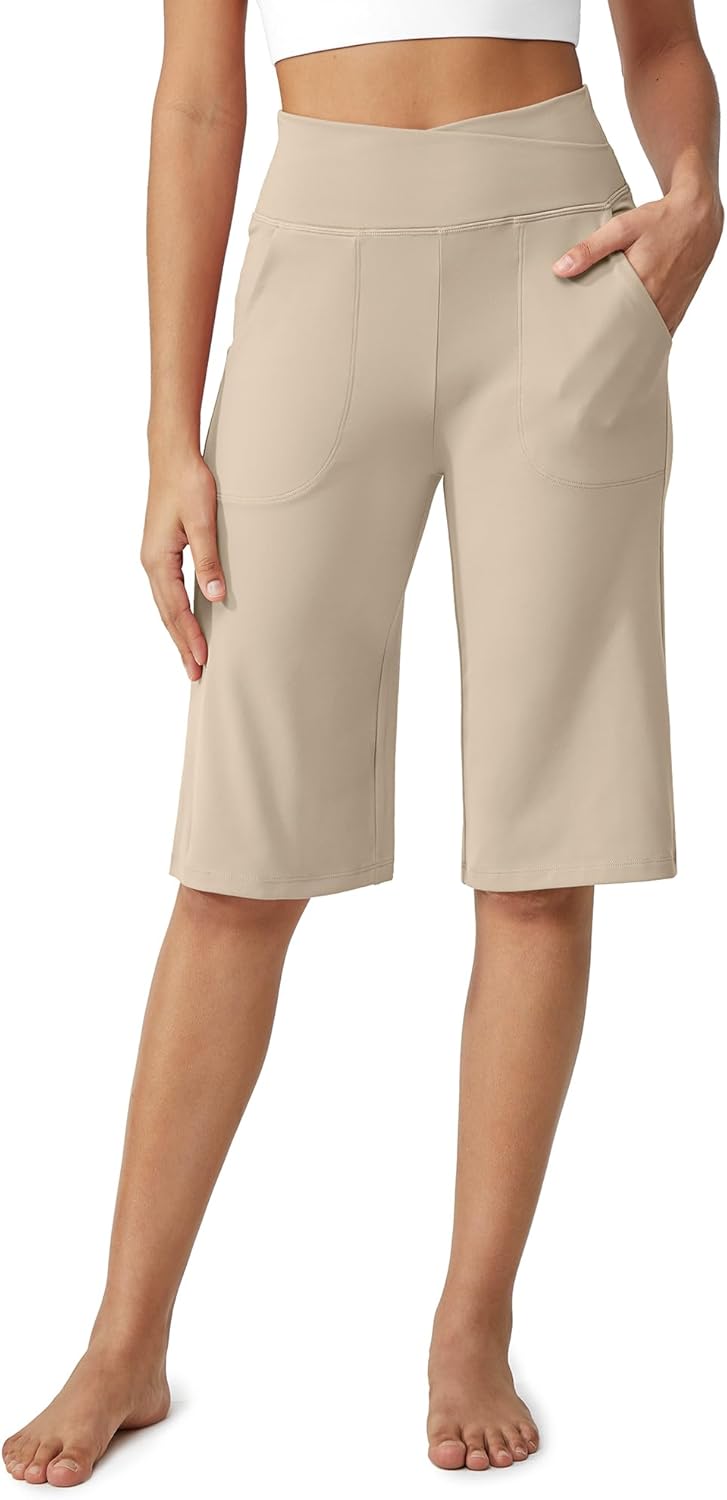 Women's Bermuda Shorts 14" Knee Length Wide Leg Yoga Capris