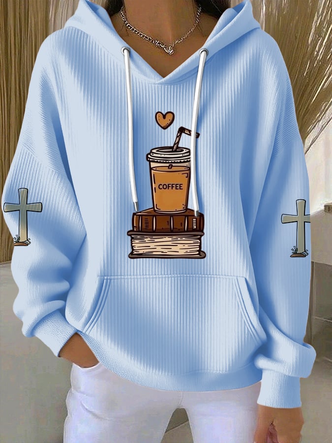 Women's Faith Coffee Print Casual Hooded Sweatshirt