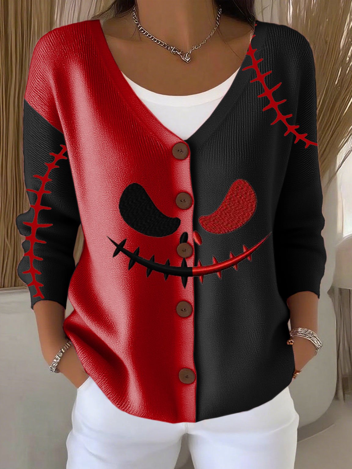 Women'S Halloween Print Knitted Cardigan
