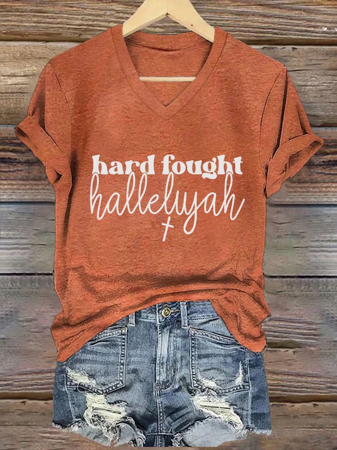 Women's Casual Christian Faith Graphic Print V-Neck Short Sleeve T-Shirt