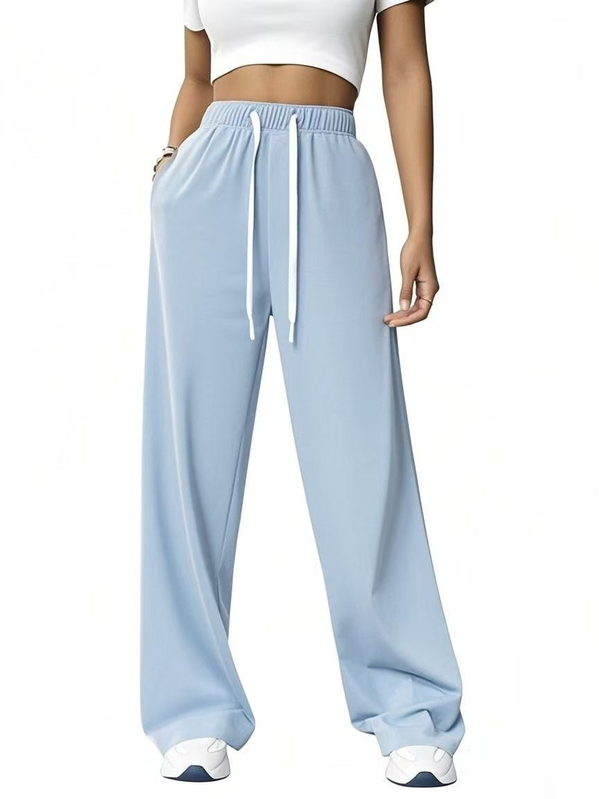 Women's Wide-Leg Sweatpants – Elastic Drawstring Waist Baggy Lounge Pants with Pockets