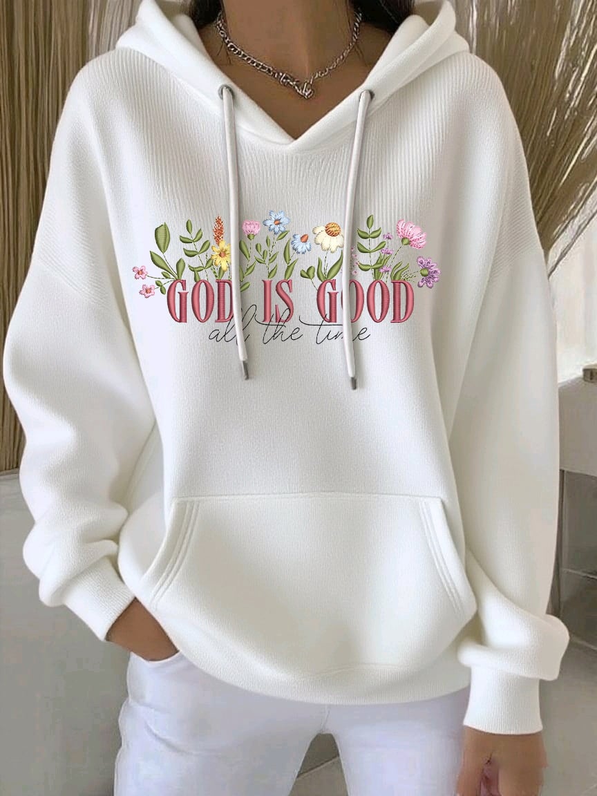 Women's God Is Good All The Time Print Casual Hooded Sweatshirt