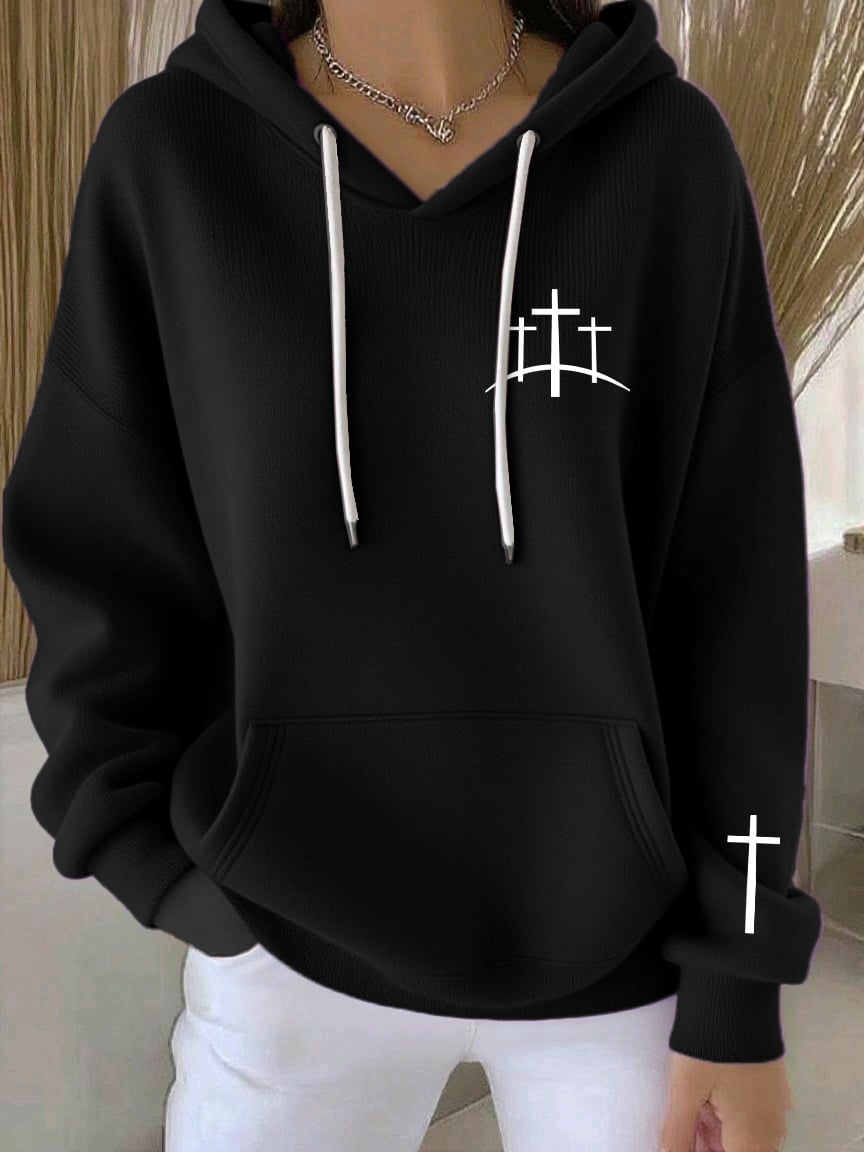 Women's Retro Faith Print Casual Hooded Sweatshirt