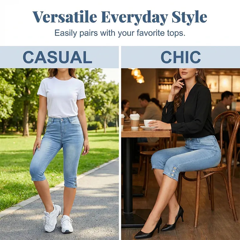 Women's High-Waisted Slim Fit Capri Jeans