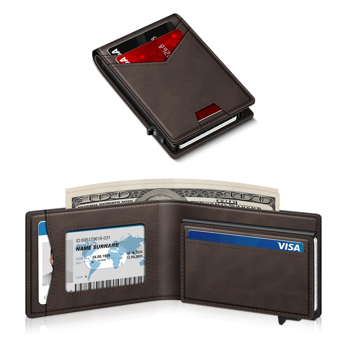 Men's RFID Pop-Up Bifold Wallet – Cash Slot, ID Window, Magnetic Closure 💳