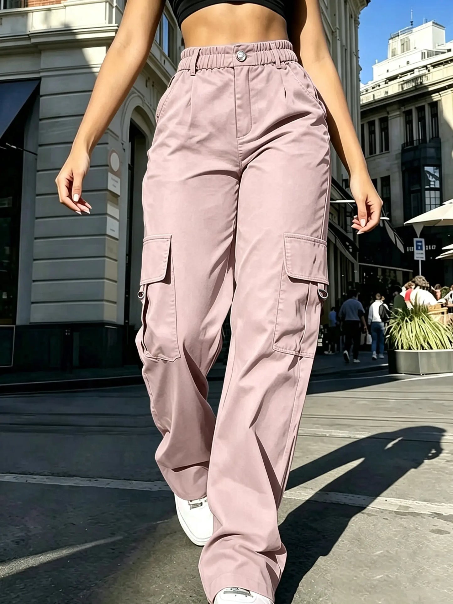 High-Waisted Cargo Pants for Women, Y2K Street Style Loose Fit with Multi Pockets
