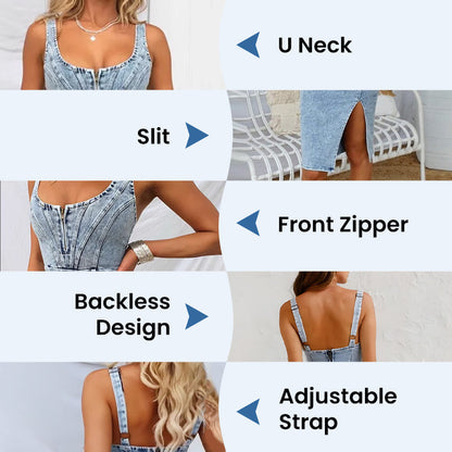 Women's U-Neck Denim Bodycon Cami Dress