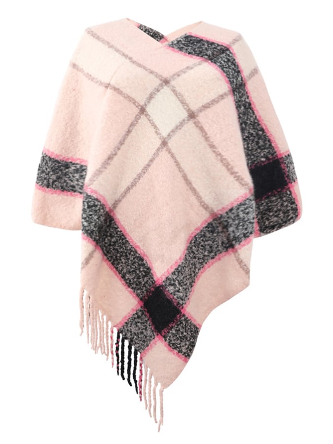 Women's Fall Winter Lazy Stylish Plaid Tassel Faux Cashmere Shawl