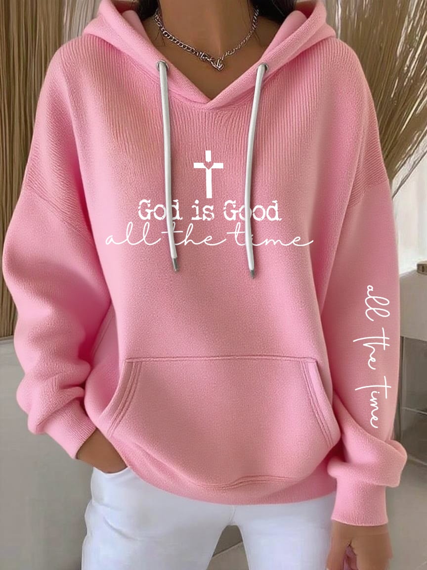 Women's God Is Good All The Time Print Casual Hooded Sweatshirt