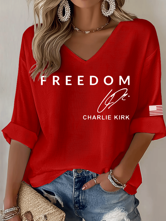 Women's Freedom Print Waffle Long Sleeve T-Shirt