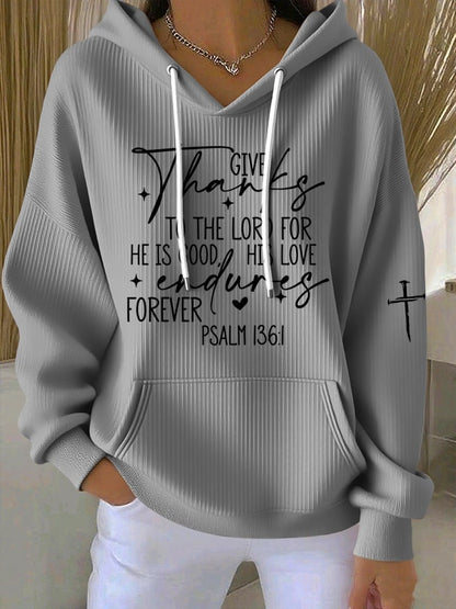 Women'S Give Thanks to the Lord Psalm 136:1 Printed Hoodie Sweatshirt