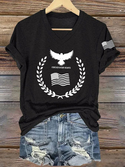 Women's Commemorative Print V Neck T-shirt