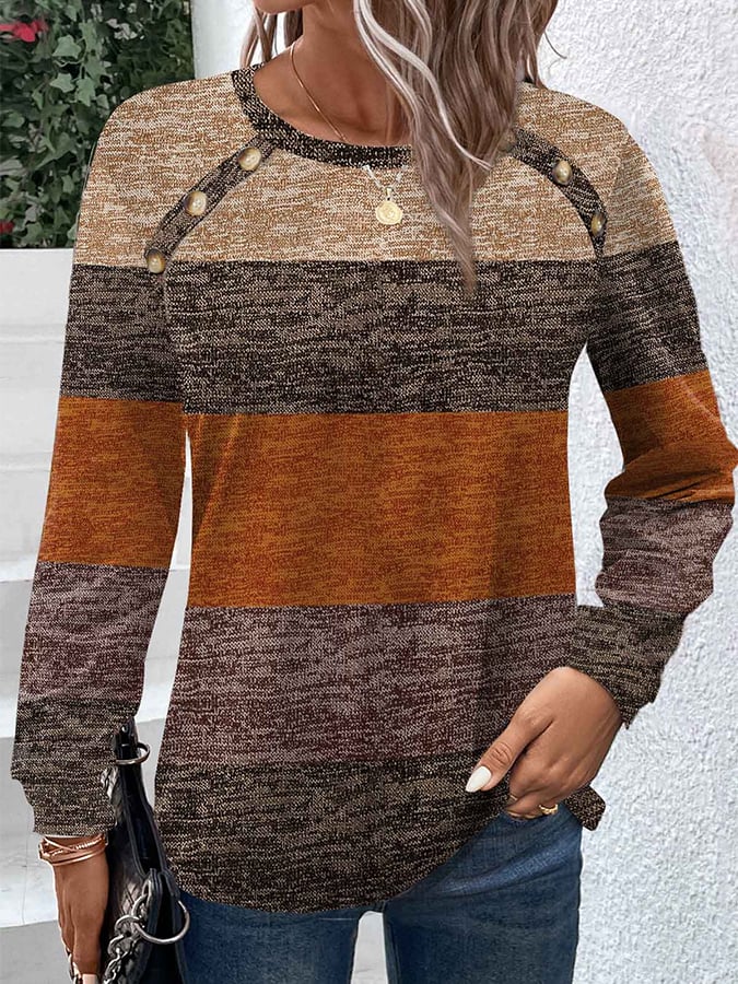 Halloween Round Neck Button Down Striped Printed T-Shirt