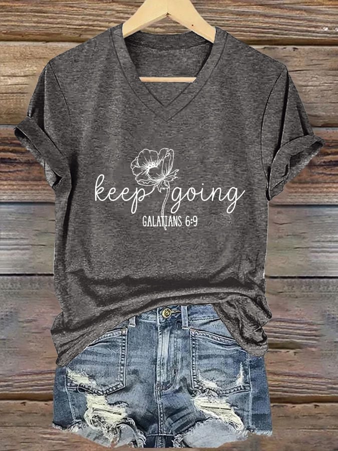 Women's Casual Christian Faith Graphic Print V-Neck Short Sleeve T-Shirt