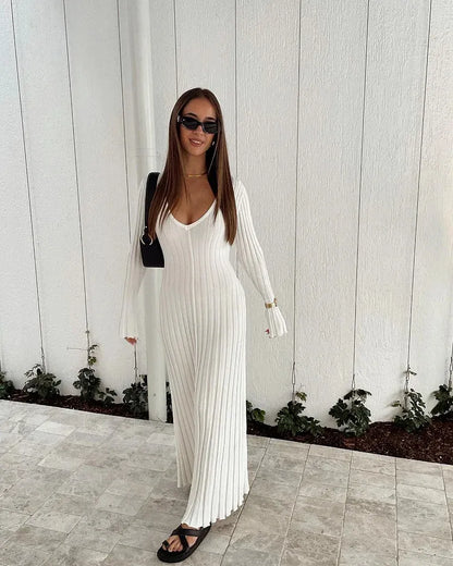 Fall New Sleeved Knit Midi Dress