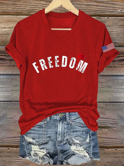 Women's Commemorative Print V Neck T-shirt