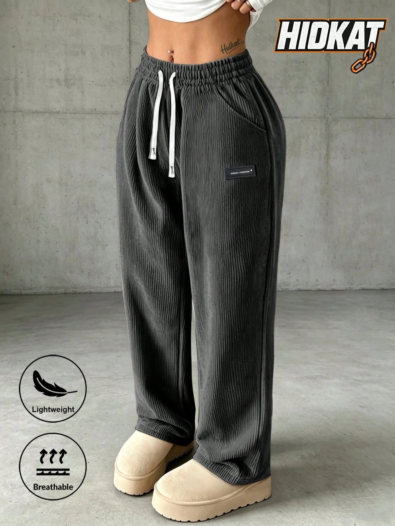Women's Corduroy Straight Leg Pants with Drawstring Waist