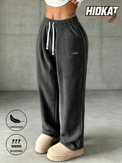 Women's Corduroy Straight Leg Pants with Drawstring Waist
