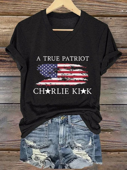 Women's Freedom American Flag Print Casual T-shirt