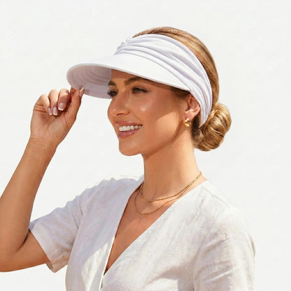 UPF-50 Sun Visor Ponytail Hat Wide Brim Breathable Foldable