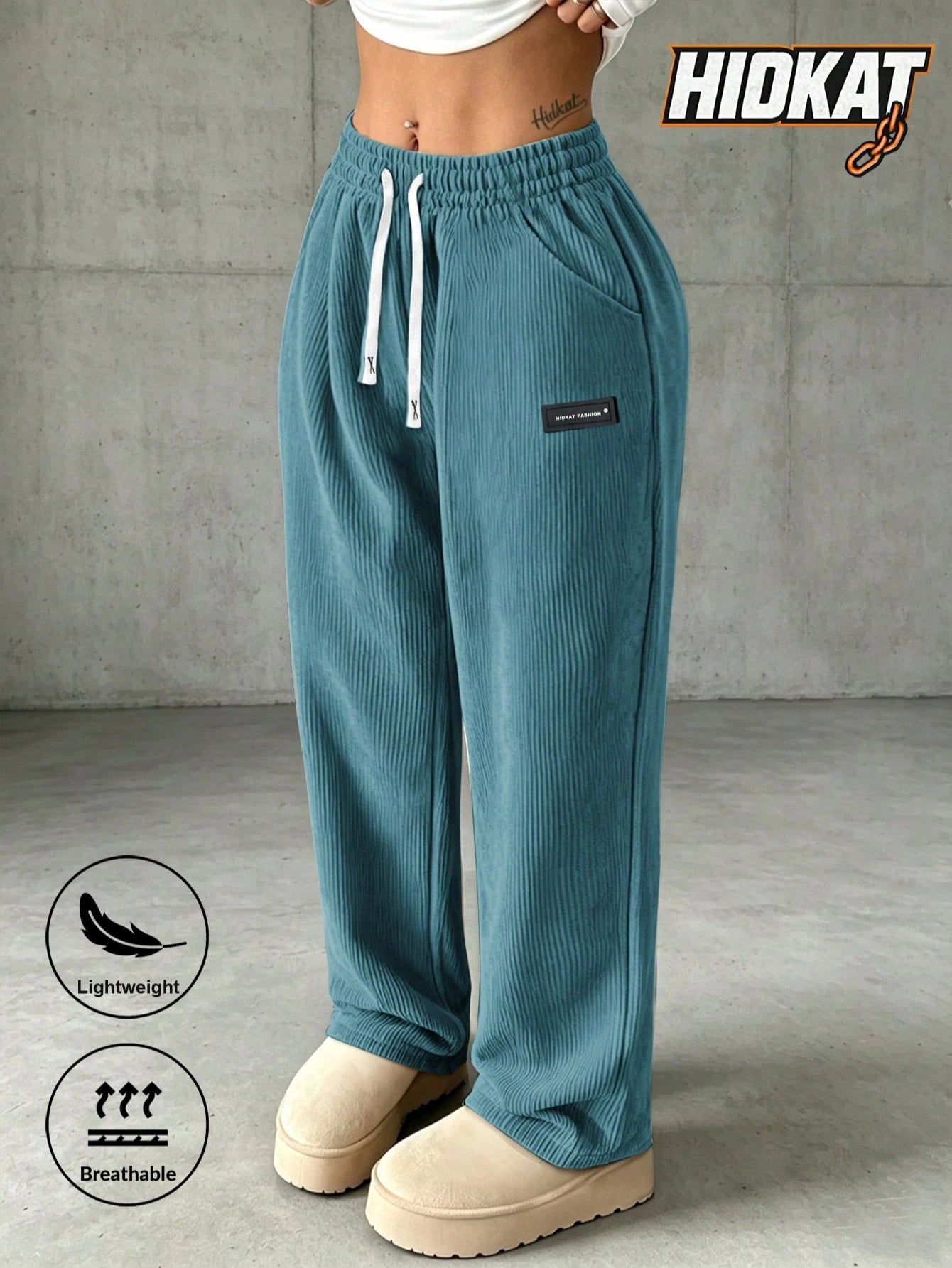 Women's Corduroy Straight Leg Pants with Drawstring Waist