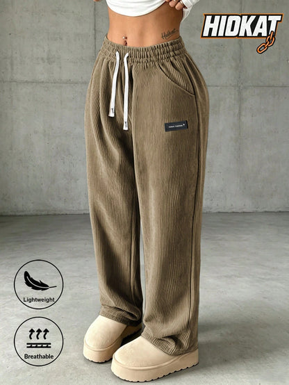 Women's Corduroy Straight Leg Pants with Drawstring Waist