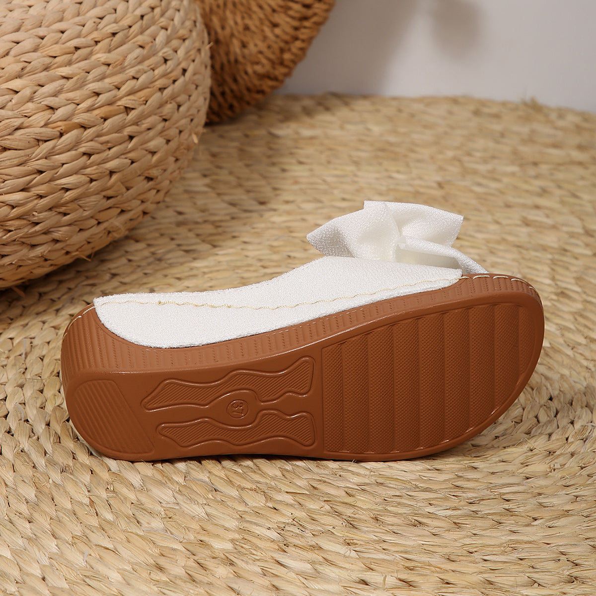 Women’s Liora Bow Flower Platform Wedge Slide Sandals – Peep-Toe Wide Strap Summer Slides