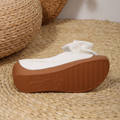 Women’s Liora Bow Flower Platform Wedge Slide Sandals – Peep-Toe Wide Strap Summer Slides