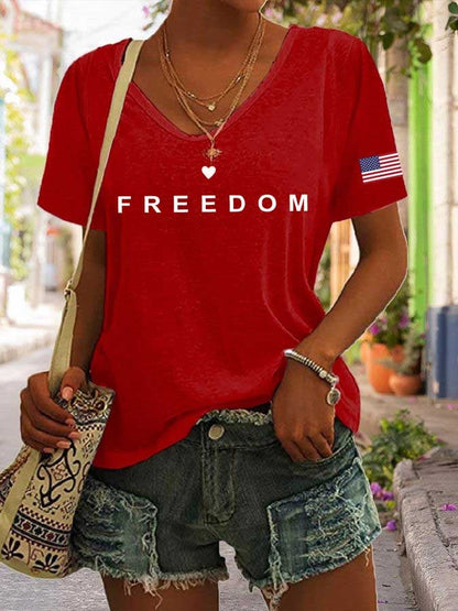 Women's freedom Print V-Neck T-Shirt