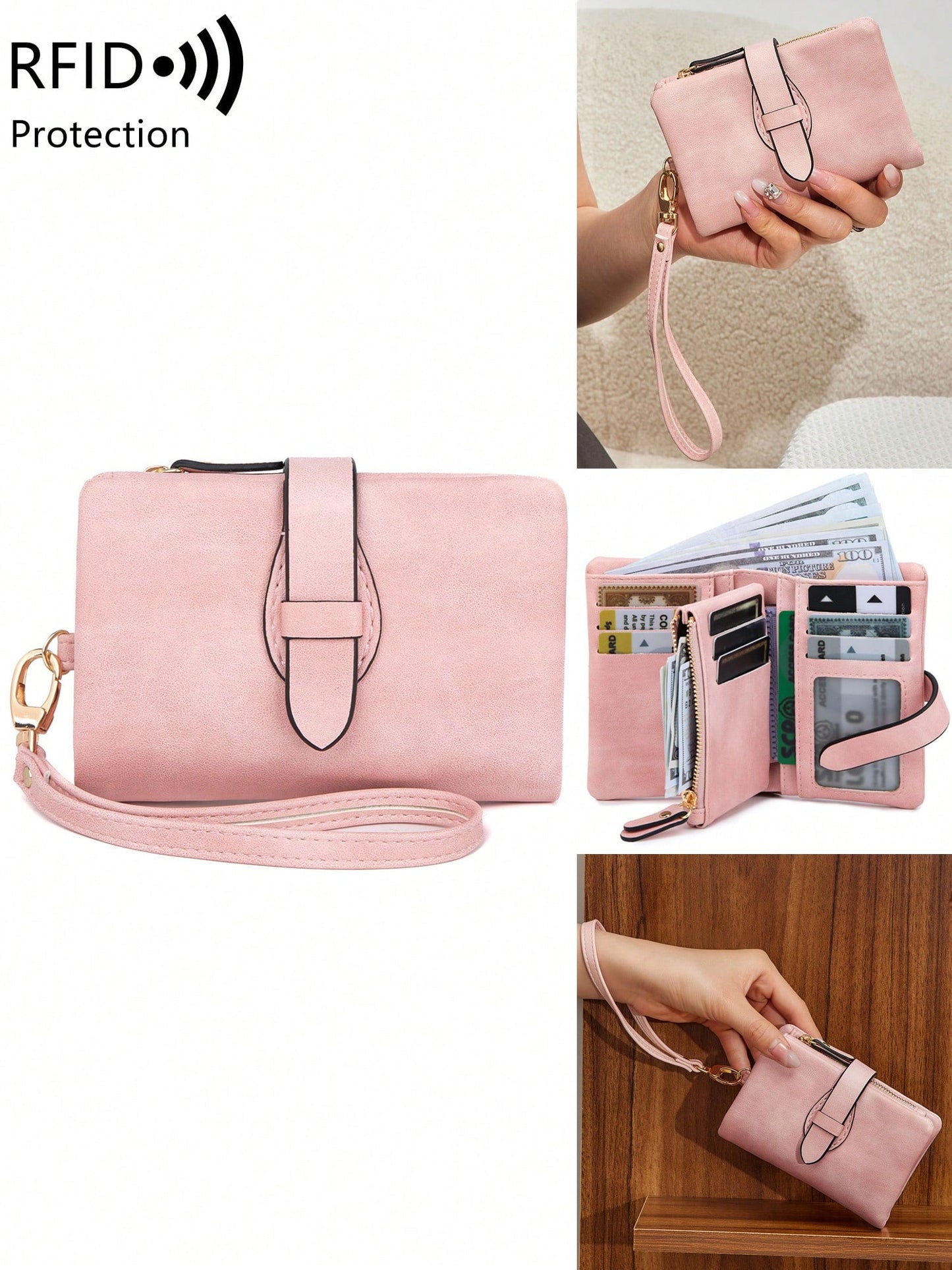 Women's RFID Tri-Fold Wallet with Card Slots & Zip Coin Pocket