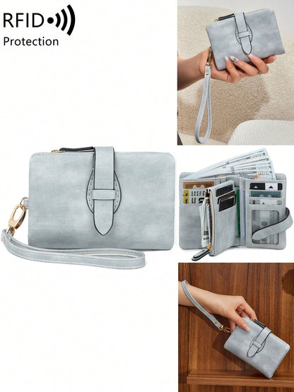 Women's RFID Tri-Fold Wallet with Card Slots & Zip Coin Pocket