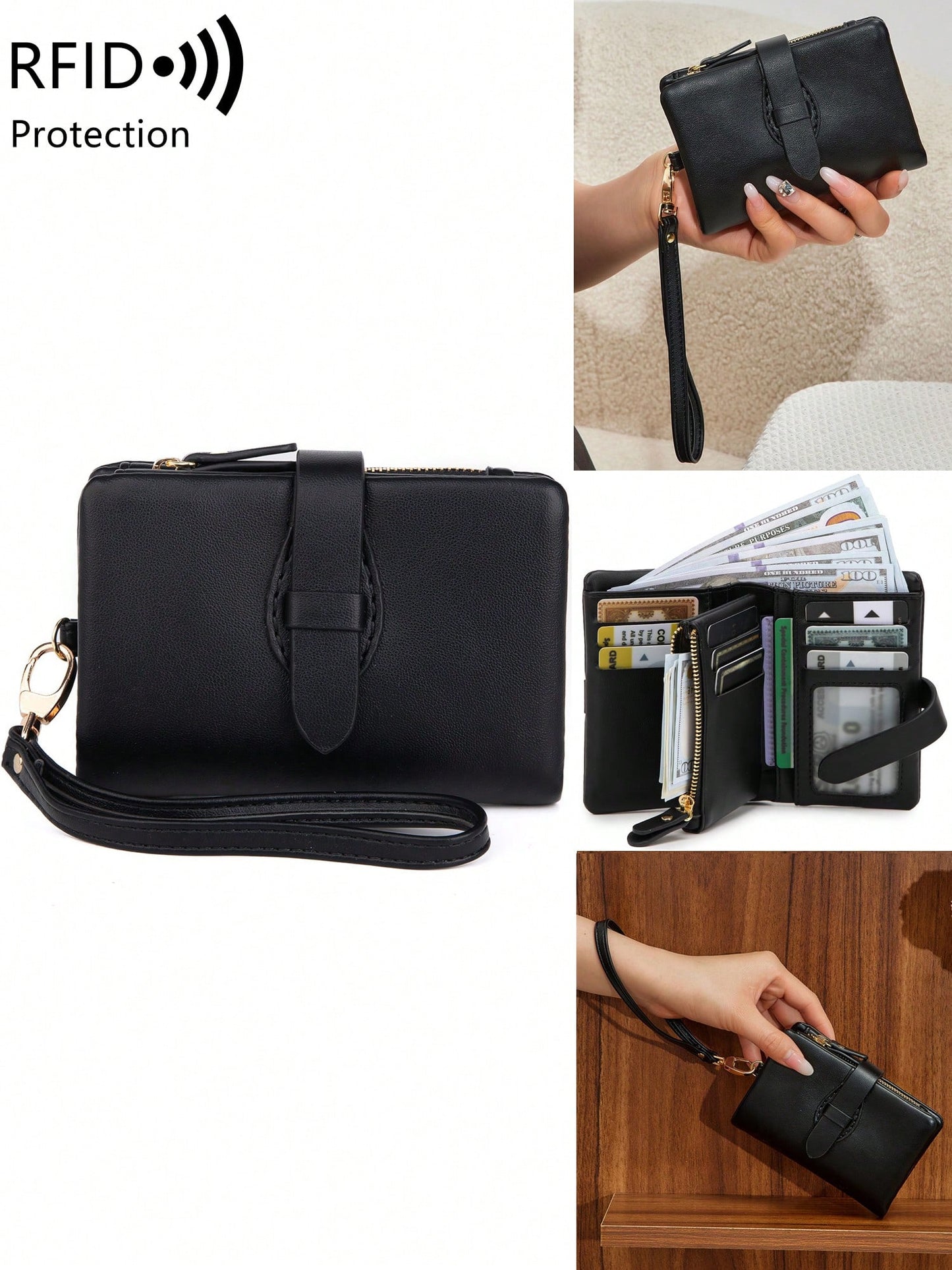 Women's RFID Tri-Fold Wallet with Card Slots & Zip Coin Pocket