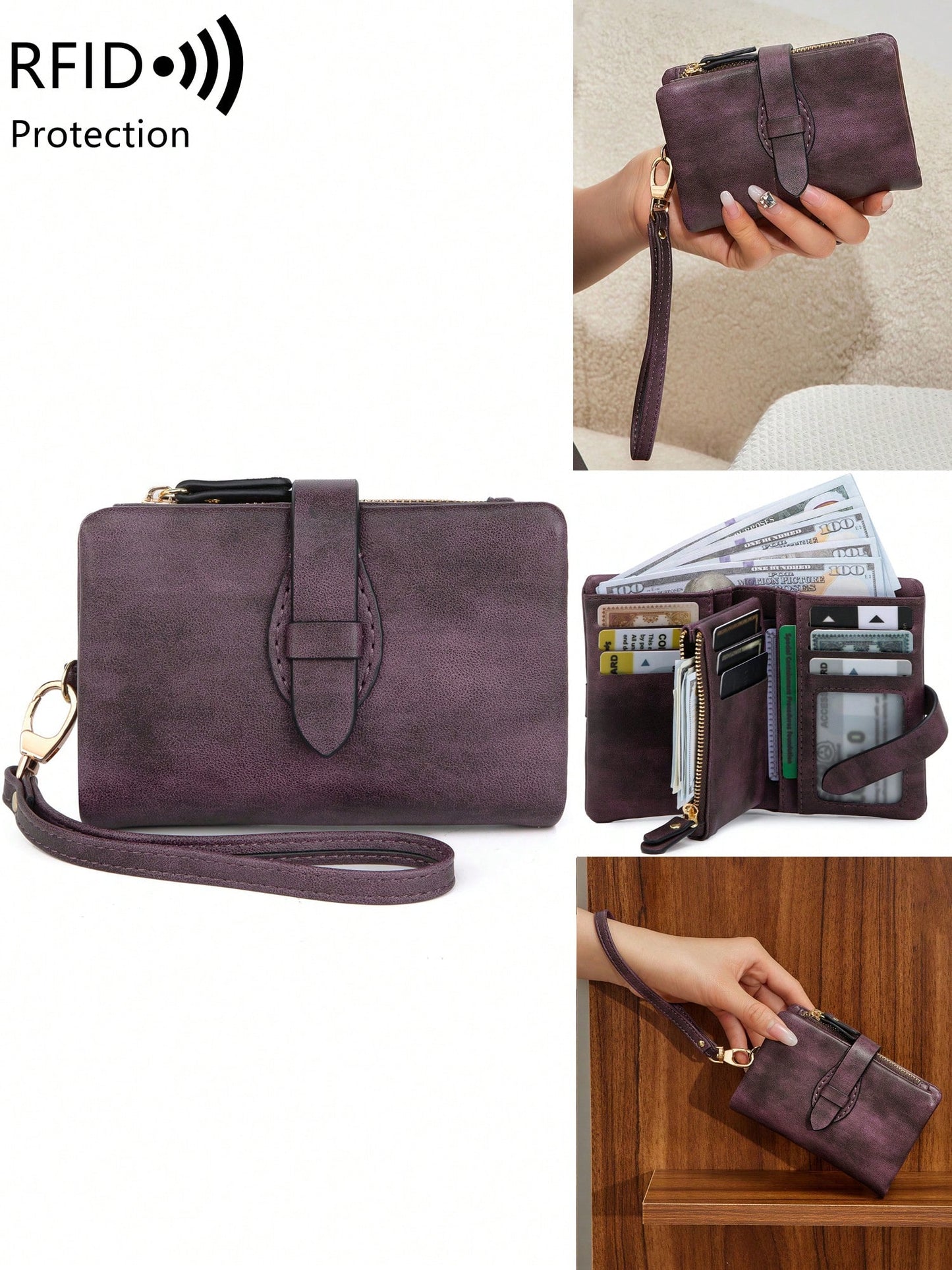 Women's RFID Tri-Fold Wallet with Card Slots & Zip Coin Pocket