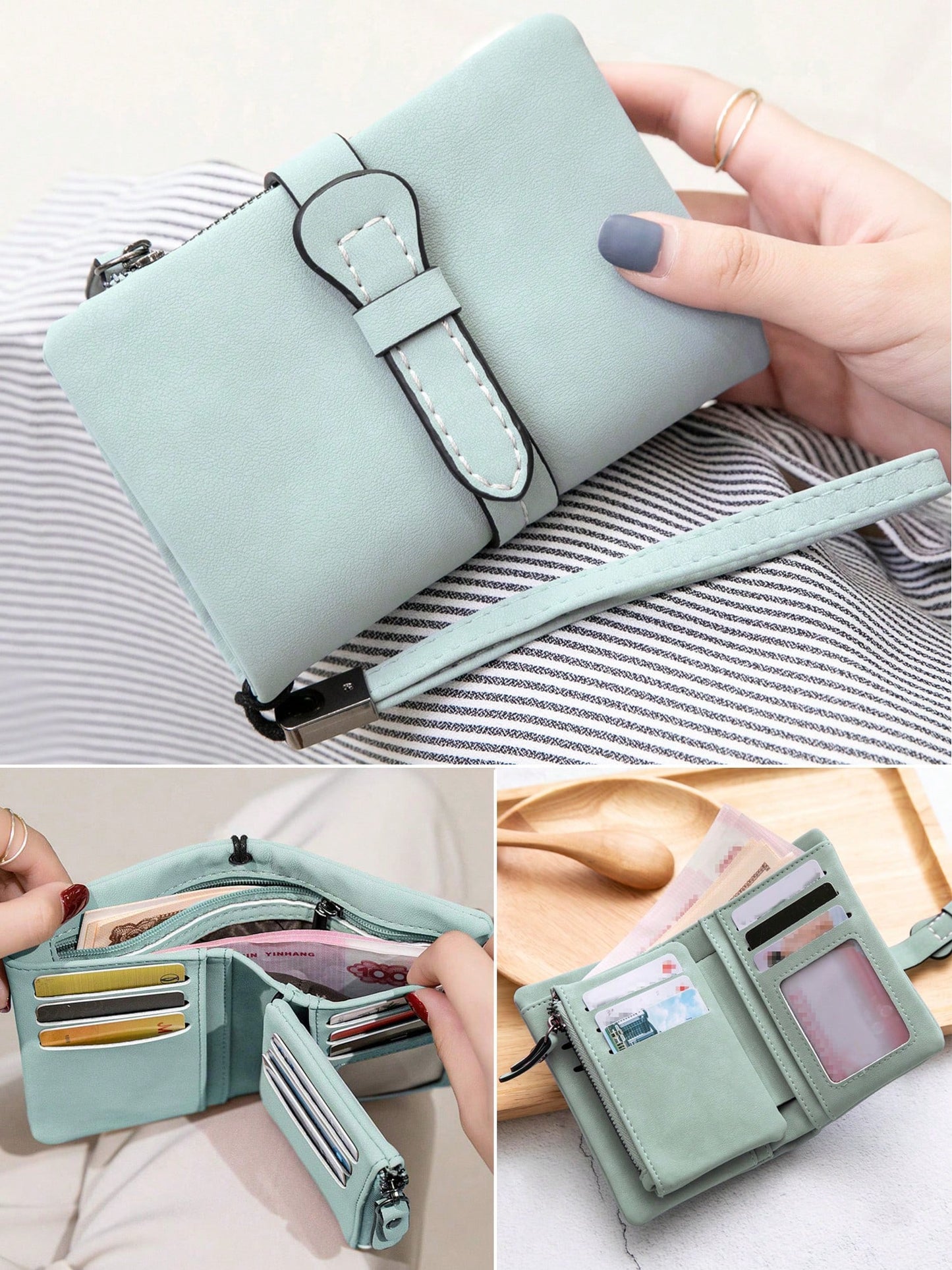 Women's RFID Tri-Fold Wallet with Card Slots & Zip Coin Pocket