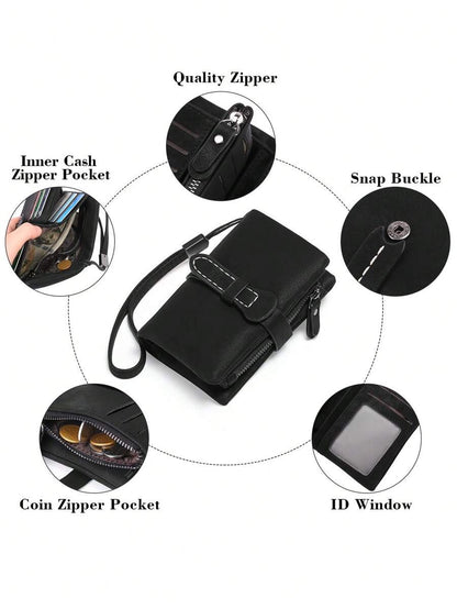 Women's RFID Tri-Fold Wallet with Card Slots & Zip Coin Pocket