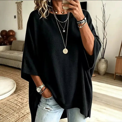 Women's Loose Fit Crew Neck Knit Sweater – Lightweight Solid Color Casual Top