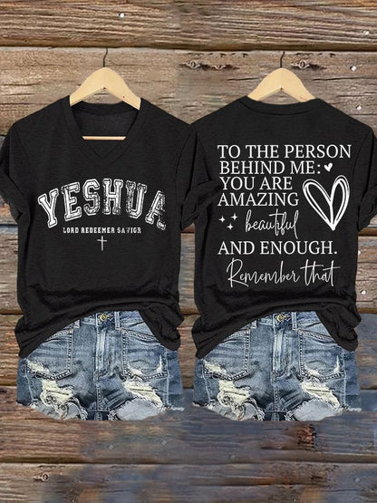 Women's Faith Mental Health To The People Behind Me: You Are Great, Beautiful, And Excellent. Remember This Printed V-Neck T-Shirt Top
