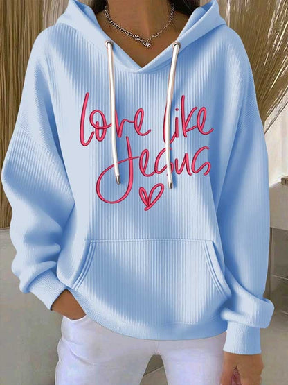 Women's Love Jesus Print Casual Hoodie