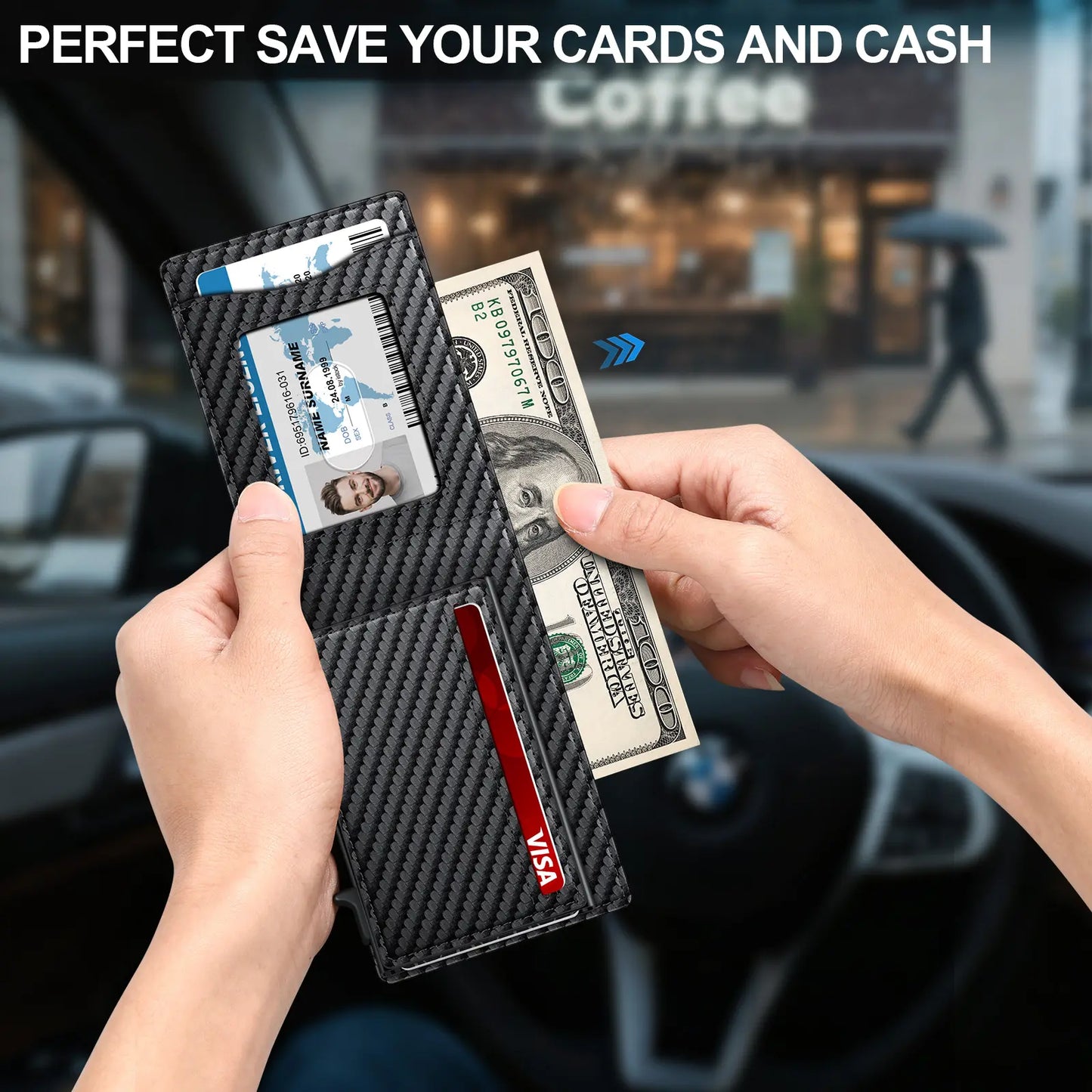 Men's RFID Pop-Up Bifold Wallet – Cash Slot, ID Window, Magnetic Closure 💳