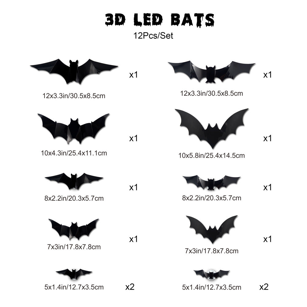 🎁🔥 3D Bat Light Design LED Decorations （contains three sizes: large, medium and small）