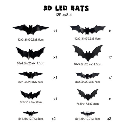 🎁🔥 3D Bat Light Design LED Decorations （contains three sizes: large, medium and small）