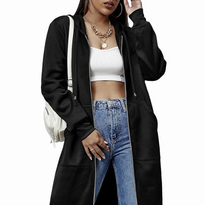 Women's Long Fleece Hoodie Tunic Jacket