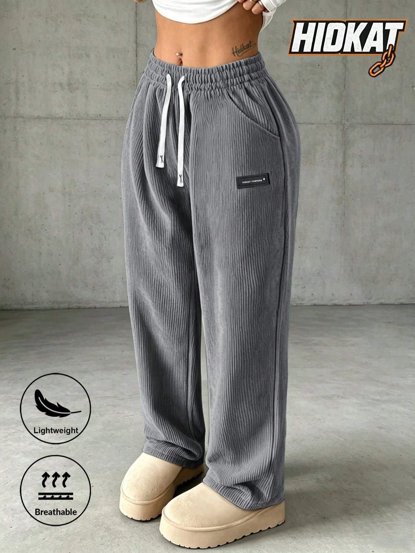 Women's Corduroy Straight Leg Pants with Drawstring Waist